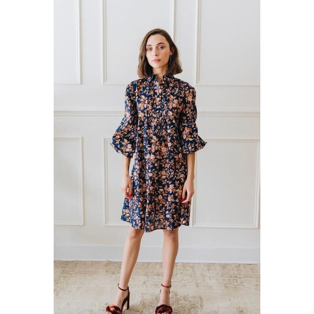 Mille Bonnie Dress in Montmartre Navy Floral Size XXS Longsleeve Mini V Neck